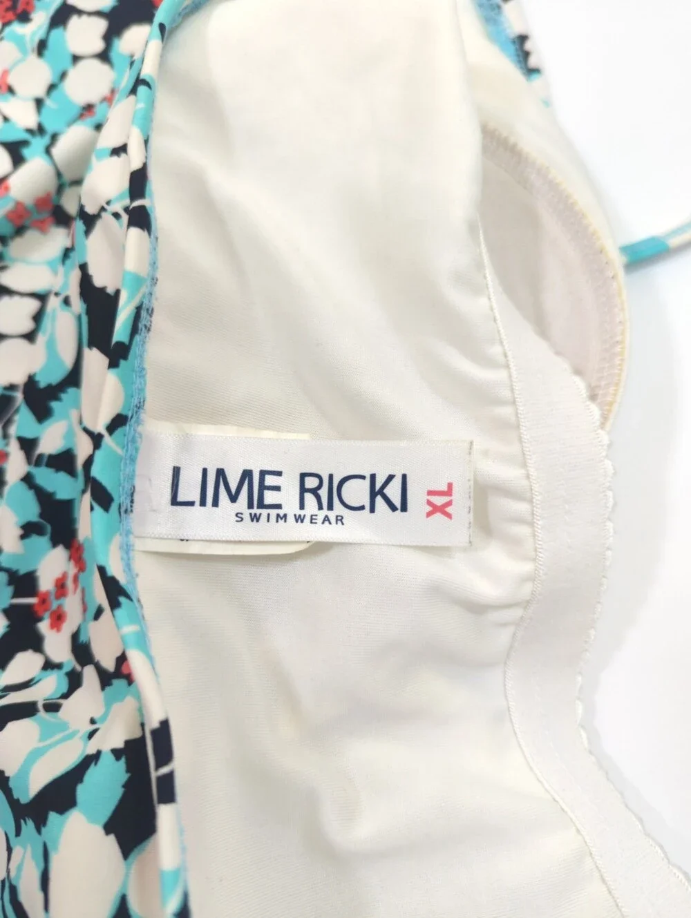 Lime Ricki Floral Peplum Halter Tankini Top in Aqua, Navy & White